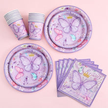 Load image into Gallery viewer, 40PCS Purple Butterfly Themed Disposable Tableware Set, Paper Plates Napkins Cups Cutlery Party Supplies, Butterfly Decor Table Decorations for Birthday, Baby Shower, Bridal Shower Indoor Gathering Layout Ornaments