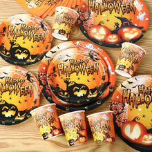 Load image into Gallery viewer, 40PCS Halloween Pumpkin Disposable Tableware Party Supplies Kit, Spooky Paper Plates, Napkins & Paper Cups Set, Halloween Holiday Table Decorations for Indoor Outdoor Yard Party, Haunted House Birthday Gathering Layout Ornaments