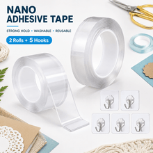 Load image into Gallery viewer, 2/3 Pack Nano Tape with 5 Hooks, Reusable Double Sided Clear Gel Adhesive Tape for DIY Crafts, Scrapbooking, Art Projects, Wall Hanging Organizer, Christmas & Halloween Decorations