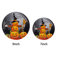 Load image into Gallery viewer, 90PCS Halloween Themed Disposable Tableware Party Supplies Set, Spooky Paper Plates, Napkins, Paper Cups and Cutlery Kit, Halloween Holiday Table Decorations for Haunted House & Halloween Birthday Scene Atmosphere Layout Ornaments