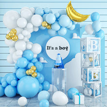 Load image into Gallery viewer, 102PCS Pink Blue White Balloon Garland Arch Kit, Gender Neutral Balloon Chain for Baby Shower, Gender Reveal, Baptism, Newborn Celebration Party Backdrop Decorations
