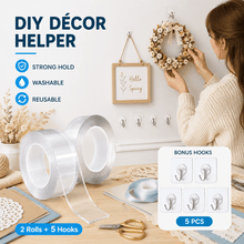 Load image into Gallery viewer, 2/3 Pack Nano Tape with 5 Hooks, Reusable Double Sided Clear Gel Adhesive Tape for DIY Crafts, Scrapbooking, Art Projects, Wall Hanging Organizer, Christmas & Halloween Decorations