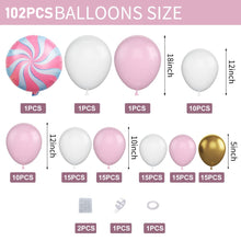 Load image into Gallery viewer, 102PCS Pink Blue White Balloon Garland Arch Kit, Gender Neutral Balloon Chain for Baby Shower, Gender Reveal, Baptism, Newborn Celebration Party Backdrop Decorations
