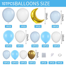 Load image into Gallery viewer, 102PCS Pink Blue White Balloon Garland Arch Kit, Gender Neutral Balloon Chain for Baby Shower, Gender Reveal, Baptism, Newborn Celebration Party Backdrop Decorations
