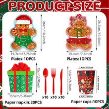 Load image into Gallery viewer, 80PCS Christmas Gingerbread Man Party Tableware Set, Disposable Dessert Paper Plates & Holiday Tableware for Xmas Party, Christmas Dinner, Winter Celebration & Festive Table Decorations