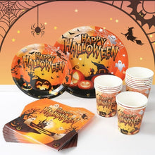 Load image into Gallery viewer, 40PCS Halloween Pumpkin Disposable Tableware Party Supplies Kit, Spooky Paper Plates, Napkins & Paper Cups Set, Halloween Holiday Table Decorations for Indoor Outdoor Yard Party, Haunted House Birthday Gathering Layout Ornaments
