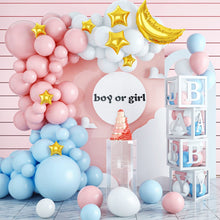 Load image into Gallery viewer, 102PCS Pink Blue White Balloon Garland Arch Kit, Gender Neutral Balloon Chain for Baby Shower, Gender Reveal, Baptism, Newborn Celebration Party Backdrop Decorations
