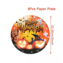 Load image into Gallery viewer, 40PCS Halloween Pumpkin Disposable Tableware Party Supplies Kit, Spooky Paper Plates, Napkins & Paper Cups Set, Halloween Holiday Table Decorations for Indoor Outdoor Yard Party, Haunted House Birthday Gathering Layout Ornaments