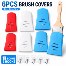 Load image into Gallery viewer, 6 Pack Silicone Paint Brush Holders, Paint Brush Protector Covers with Storage Rack, 3 Sizes Art Brush Organizer for Artists, Painting Supplies Storage with Hanging Hooks