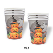 Load image into Gallery viewer, 90PCS Halloween Themed Disposable Tableware Party Supplies Set, Spooky Paper Plates, Napkins, Paper Cups and Cutlery Kit, Halloween Holiday Table Decorations for Haunted House & Halloween Birthday Scene Atmosphere Layout Ornaments