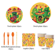 Load image into Gallery viewer, 90PCS Cactus Themed Disposable Tableware Party Supplies Set, Paper Plates, Napkins, Paper Cups & Cutlery Kit, Outdoor Camping Fiesta Table Decor for Friend Gathering, Desert Birthday, Backyard Picnic Seasonal Atmosphere Layout Ornaments