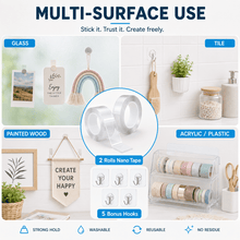 Load image into Gallery viewer, 2/3 Pack Nano Tape with 5 Hooks, Reusable Double Sided Clear Gel Adhesive Tape for DIY Crafts, Scrapbooking, Art Projects, Wall Hanging Organizer, Christmas & Halloween Decorations