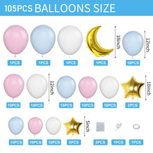 Load image into Gallery viewer, 102PCS Pink Blue White Balloon Garland Arch Kit, Gender Neutral Balloon Chain for Baby Shower, Gender Reveal, Baptism, Newborn Celebration Party Backdrop Decorations