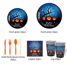 Load image into Gallery viewer, 90PCS Spooky Halloween Disposable Tableware Party Supplies Set, Halloween Themed Paper Plates, Paper Cups & Napkins Kit, Creepy Horror Scene Decorations for Friend Gathering, Haunted House, Halloween Birthday Indoor Table Layout Ornaments