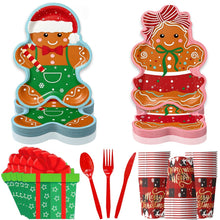 Load image into Gallery viewer, 80PCS Christmas Gingerbread Man Party Tableware Set, Disposable Dessert Paper Plates & Holiday Tableware for Xmas Party, Christmas Dinner, Winter Celebration & Festive Table Decorations