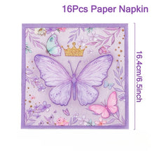 Load image into Gallery viewer, 40PCS Purple Butterfly Themed Disposable Tableware Set, Paper Plates Napkins Cups Cutlery Party Supplies, Butterfly Decor Table Decorations for Birthday, Baby Shower, Bridal Shower Indoor Gathering Layout Ornaments