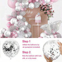 Load image into Gallery viewer, Pink White Balloon Garland Arch Kit with Butterfly Decorations, Pastel Pink Silver Balloon Set for Birthday Party, Wedding, Bridal Shower, Gender Reveal, Anniversary &amp; Elegant Celebration Backdrop
