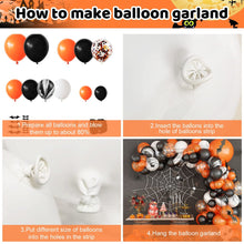 Load image into Gallery viewer, 104PCS New Halloween Macaron Color Balloon Garland Kit, Purple Black White Spider Web &amp; Bat Themed Set, Spooky Window Display Decor Supplies
