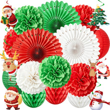 Load image into Gallery viewer, 20PCS Santa Claus Christmas Party Decorations Set, Xmas Honeycomb Hanging Swirls, Paper Lanterns &amp; Paper Fans for Christmas Holiday Party, Winter Celebration &amp; Indoor Festive Decor

