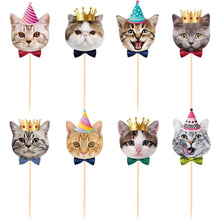 Load image into Gallery viewer, GDGDTOO Cute Cat Happy Birthday Banner, Paw Print Pet Party Banner with Cake Topper &amp; Cupcake Toppers, Kitten Themed Wall Banner Decor, Indoor Outdoor Photo Backdrop Birthday Party Supplies
