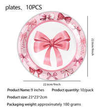 Load image into Gallery viewer, 71pcs Pink Bow Themed Party Decorations Set Serves 24, Bow Birthday Supplies with Plates, Napkins, Cups, Banner, Tablecloth, Cake Toppers, Balloons for Birthday Baby Shower Decorations
