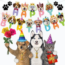 Load image into Gallery viewer, GDGDTOO Cute Puppy Dog Happy Birthday Banner, Paw Print Animal Party Banner with Cake Topper &amp; Cupcake Toppers, Pet Themed Wall Banner Decor, Indoor Outdoor Photo Backdrop Birthday Party Supplies
