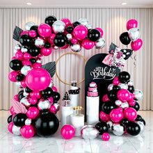 Load image into Gallery viewer, Hot Pink Black Silver Balloon Garland Arch Kit, Multitone Balloon Set for Birthday Party, Wedding, Bridal Shower, Graduation, Bachelorette, Engagement, Anniversary &amp; Celebration Backdrop Decorations
