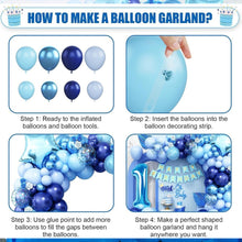 Load image into Gallery viewer, Blue Balloon Arch Garland Kit, Navy &amp; Light Blue Balloons with Number 1 Star Balloons and Happy Birthday Banner for Birthday Party, Gender Reveal, Anniversary &amp; Celebration Backdrop Decorations
