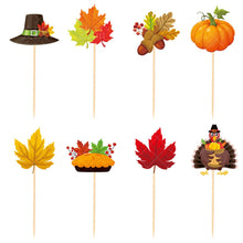 Load image into Gallery viewer, Autumn Thanksgiving Party Decor Set, Cute Turkey Hanging Pull Flag Garland, Harvest Themed Turkey Pumpkin Cake Cupcake Toppers, Complete Atmosphere Layout Supplies for Fall Festival Family Dinner Party
