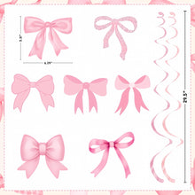 Load image into Gallery viewer, 71pcs Pink Bow Themed Party Decorations Set Serves 24, Bow Birthday Supplies with Plates, Napkins, Cups, Banner, Tablecloth, Cake Toppers, Balloons for Birthday Baby Shower Decorations
