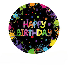 Load image into Gallery viewer, 90Pcs Glow Party Tableware Set, Neon Black Light Disposable Plates Cups Napkins Cutlery Kit, "Let's Glow" Birthday Party Supplies for 10 Guests, UV Neon Party Decorations
