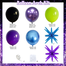 Load image into Gallery viewer, GDGDTOO Black Purple Green Blue Burst Star Balloon Garland Arch Kit, Party Balloon Set for Game Themed Birthday Graduation Bachelorette Engagement Party Decorations Supplies
