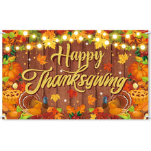 Load image into Gallery viewer, 5.9 FT Thanksgiving Harvest Themed Large Background Banner, Vibrant Autumn Elements Fabric Backdrop, Perfect Photo Booth Decor for Fall Festival, Family Dinner, Thanksgiving Party Indoor Outdoor Scene Layout Supplies
