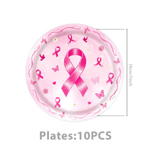 Load image into Gallery viewer, 82PCS Breast Cancer Awareness Party Supplies Set, Pink Ribbon Disposable Paper Plates, Cups, Tablecloth, Banner &amp; Pennant Flags for Breast Cancer Awareness Month, Fundraiser &amp; Support Event Decorations

