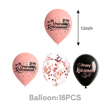 Load image into Gallery viewer, 50PCS Rose Gold Happy Retirement Party Decorations Set, Retirement Supplies with Banner, Hanging Swirls, Balloons, Cake &amp; Cupcake Toppers for Women Men Retirement Theme Party Decor
