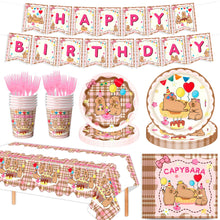 Load image into Gallery viewer, 82PCS Pink Capybara Birthday Party Supplies Set, Capybara Theme Disposable Tableware, Paper Cups, Tablecloth, Banner Bunting &amp; Balloons for Birthday Celebration &amp; Party Decorations
