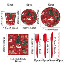 Load image into Gallery viewer, 90Pcs Christmas Reindeer Party Supplies, Disposable Tableware Set Includes Plates, Napkins, Cups, Cutlery, Straws, for Holiday Dinner, Winter Gathering
