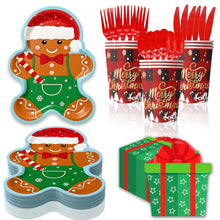 Load image into Gallery viewer, 80PCS Christmas Gingerbread Man Party Tableware Set, Disposable Dessert Paper Plates &amp; Holiday Tableware for Xmas Party, Christmas Dinner, Winter Celebration &amp; Festive Table Decorations
