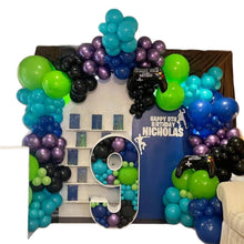 Load image into Gallery viewer, GDGDTOO Black Purple Green Blue Burst Star Balloon Garland Arch Kit, Party Balloon Set for Game Themed Birthday Graduation Bachelorette Engagement Party Decorations Supplies
