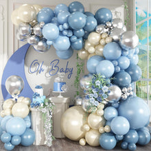 Load image into Gallery viewer, GDGDTOO Dusty Blue Cream Silver Balloon Arch Garland Kit, Matte Light Blue Beige Metallic Silver Balloons Set, Neutral Tone Balloon Garland for Birthday Bridal Shower Wedding Anniversary Engagement Party Decorations Supplies
