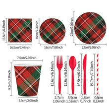 Load image into Gallery viewer, 90PCS Red Green Plaid Christmas Disposable Tableware Party Supplies Set, Xmas Paper Plates, Napkins, Paper Cups, Knives, Forks &amp; Spoons Kit, Farmhouse Holiday Table Decor for Family Dinner, Winter Indoor Christmas Gathering Atmosphere Ornaments
