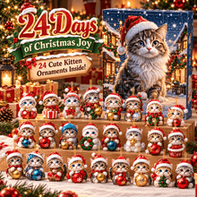 Load image into Gallery viewer, Christmas Party Supplies 24-Day Advent Calendar Surprise Box with Cartoon Kitten Acrylic Pendant Christmas Tree Ornament Countdown Decorations for Holiday Home Decor Gift

