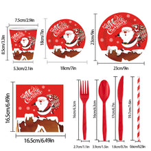 Load image into Gallery viewer, 90PCS Christmas Party Supplies Set, Santa Claus Christmas Party Decorations with Disposable Paper Plates, Cups, Napkins, Forks, Knives &amp; Spoons, Holiday Tableware Kit for Christmas Dinner, Family Gathering &amp; Winter Celebration
