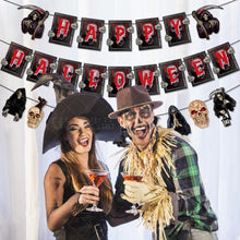 Load image into Gallery viewer, Halloween Horror Skull Hanging Pull Flag Banner, Gothic Skeleton Garland Bunting Decor, Creepy Atmosphere Layout Supplies for Indoor Home, Bar, Window, Halloween Costume Party &amp; Ghost Festival Scene Decoration
