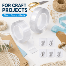 Load image into Gallery viewer, 2/3 Pack Nano Tape with 5 Hooks, Reusable Double Sided Clear Gel Adhesive Tape for DIY Crafts, Scrapbooking, Art Projects, Wall Hanging Organizer, Christmas &amp; Halloween Decorations
