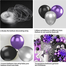 Load image into Gallery viewer, Purple Black Silver Balloon Garland Arch Kit with Spike Star &amp; Floral Balloons, Multi Tone Balloon Set for Birthday Party, Wedding, Bridal Shower, Graduation, Bachelorette, Engagement &amp; Celebration Decorations
