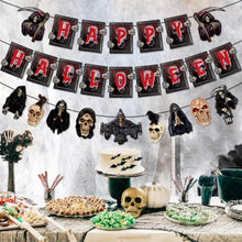 Load image into Gallery viewer, Halloween Horror Skull Hanging Pull Flag Banner, Gothic Skeleton Garland Bunting Decor, Creepy Atmosphere Layout Supplies for Indoor Home, Bar, Window, Halloween Costume Party &amp; Ghost Festival Scene Decoration
