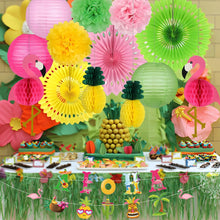 Load image into Gallery viewer, Hawaiian Pineapple Party Decorations Kit, Tropical Palm Leaf Banner with Paper Pom Poms &amp; Fans for Birthday, Luau Party, Summer Celebration &amp; Photo Backdrop Decor
