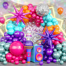 Load image into Gallery viewer, 123 PCS Disco Balloon Arch, 80s Balloon Arch Kit mit Hot Pink and Purple Teal Orange Metallic Green Balloons for Singer Music Fans
