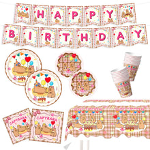 Load image into Gallery viewer, 82PCS Pink Capybara Birthday Party Supplies Set, Capybara Theme Disposable Tableware, Paper Cups, Tablecloth, Banner Bunting &amp; Balloons for Birthday Celebration &amp; Party Decorations
